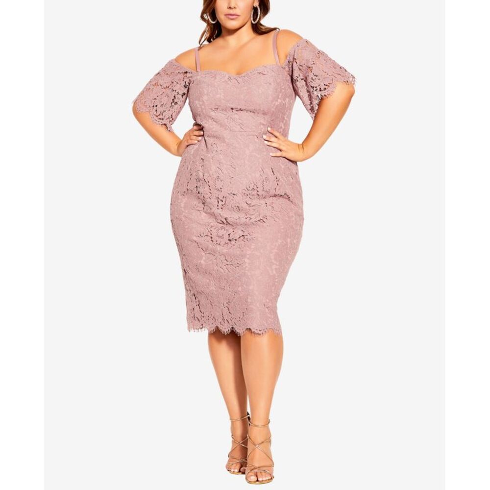 City Chic Trendy Plus Size Lace Whisper V Neck Bodycon Cotton Dress